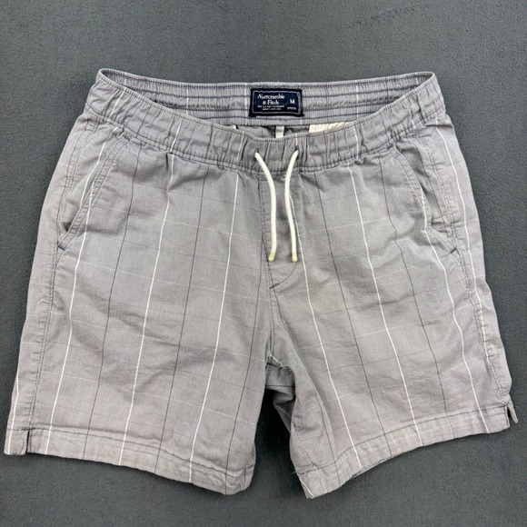 Abercrombie & Fitch Stretch Shorts Mens Size M Plaid Drawstring Casual Gray - Picture 1 of 12